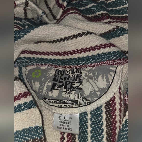 Original Senior Lopez Mens L Multicolor Striped Long Sleeves Baja Hoodie Sweater - Picture 3 of 6